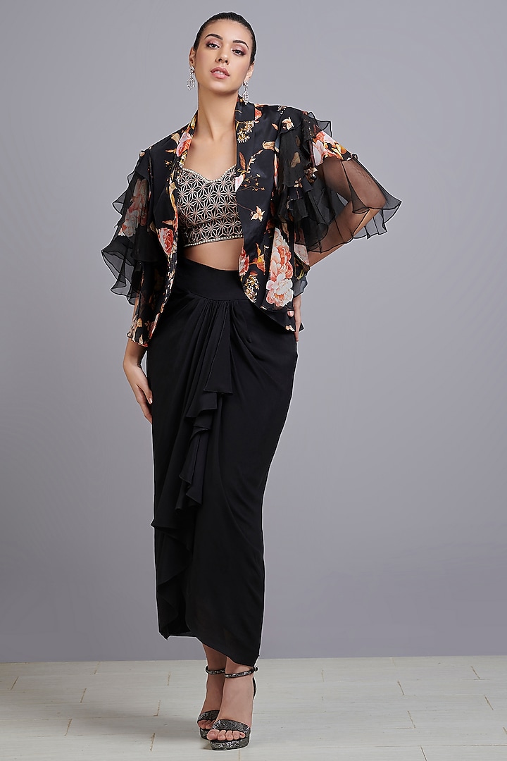 Black Printed Jacket Set by Parul i Vivek at Pernia's Pop Up Shop