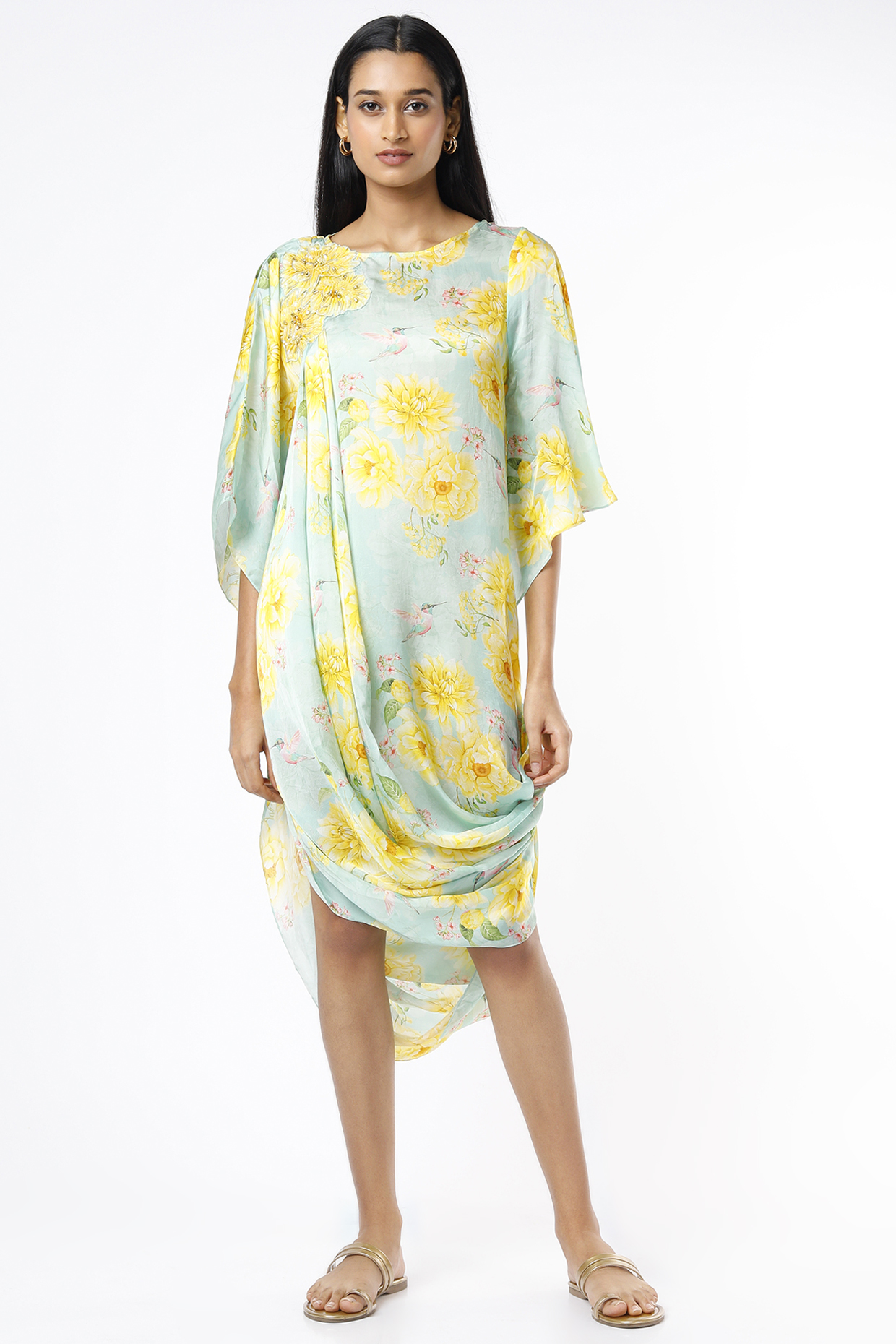 Sage Green Printed Cowl Tunic by Parul i Vivek at Pernia's Pop Up Shop