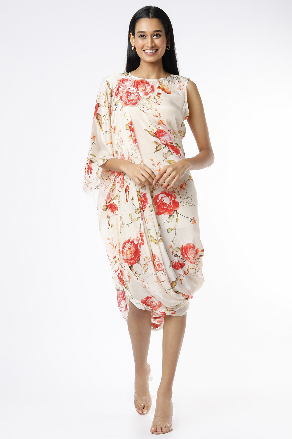 White Embroidered Cowl Tunic by Parul i Vivek at Pernia's Pop Up Shop