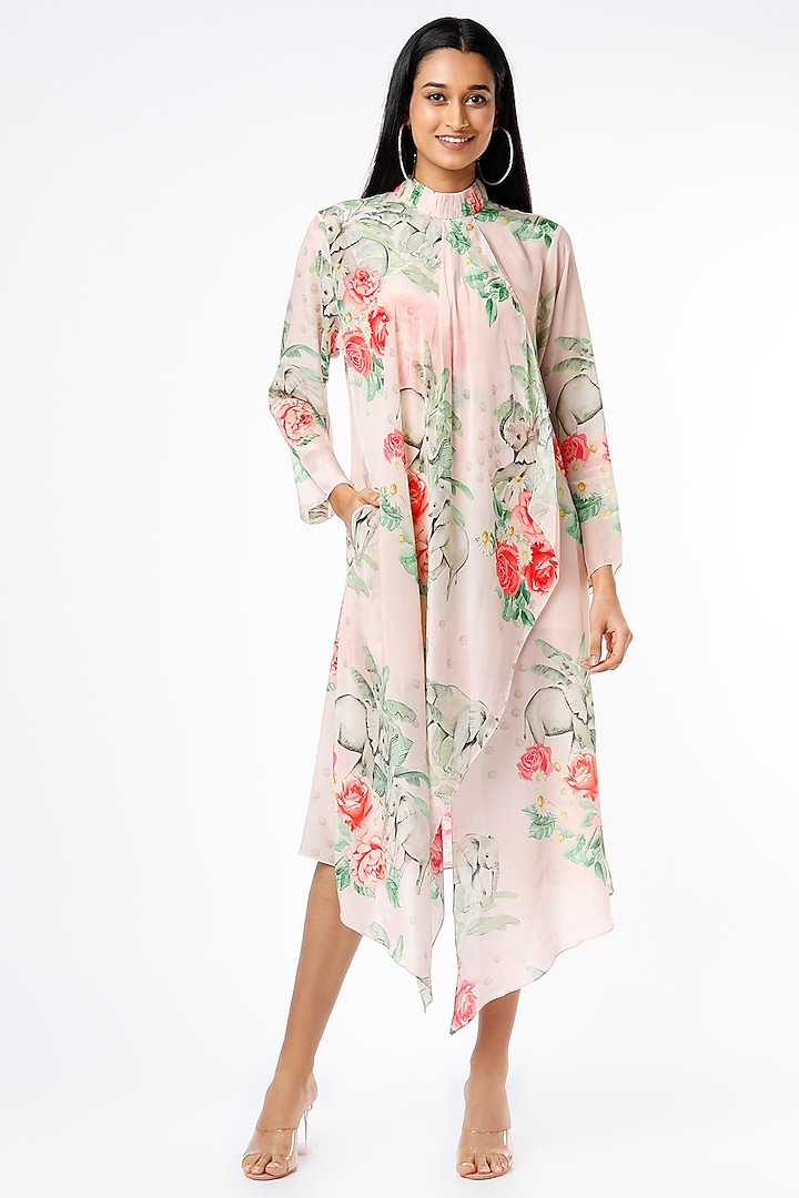 Pink Floral Printed Tunic by Parul i Vivek