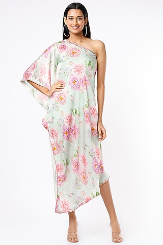 Sage Green Satin Printed Tunic by Parul i Vivek