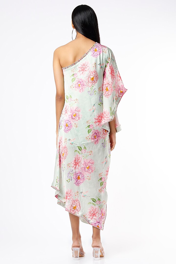 Sage Green Satin Printed Tunic by Parul i Vivek at Pernia's Pop Up Shop