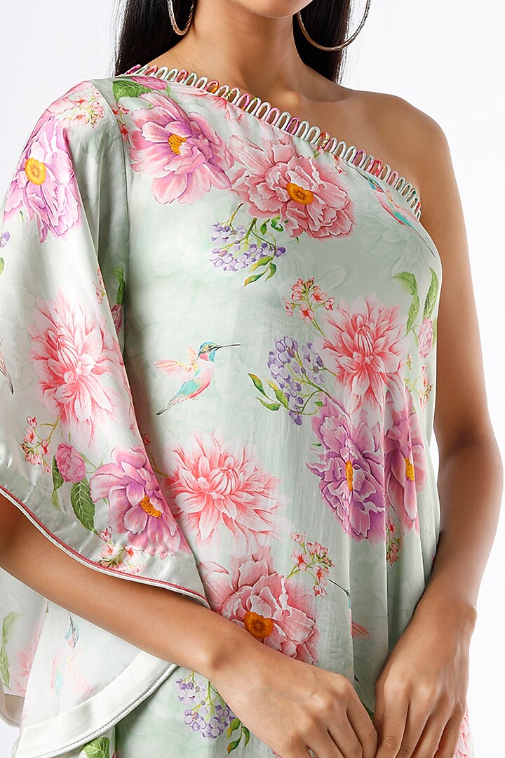 Sage Green Satin Printed Tunic by Parul i Vivek at Pernia's Pop Up Shop