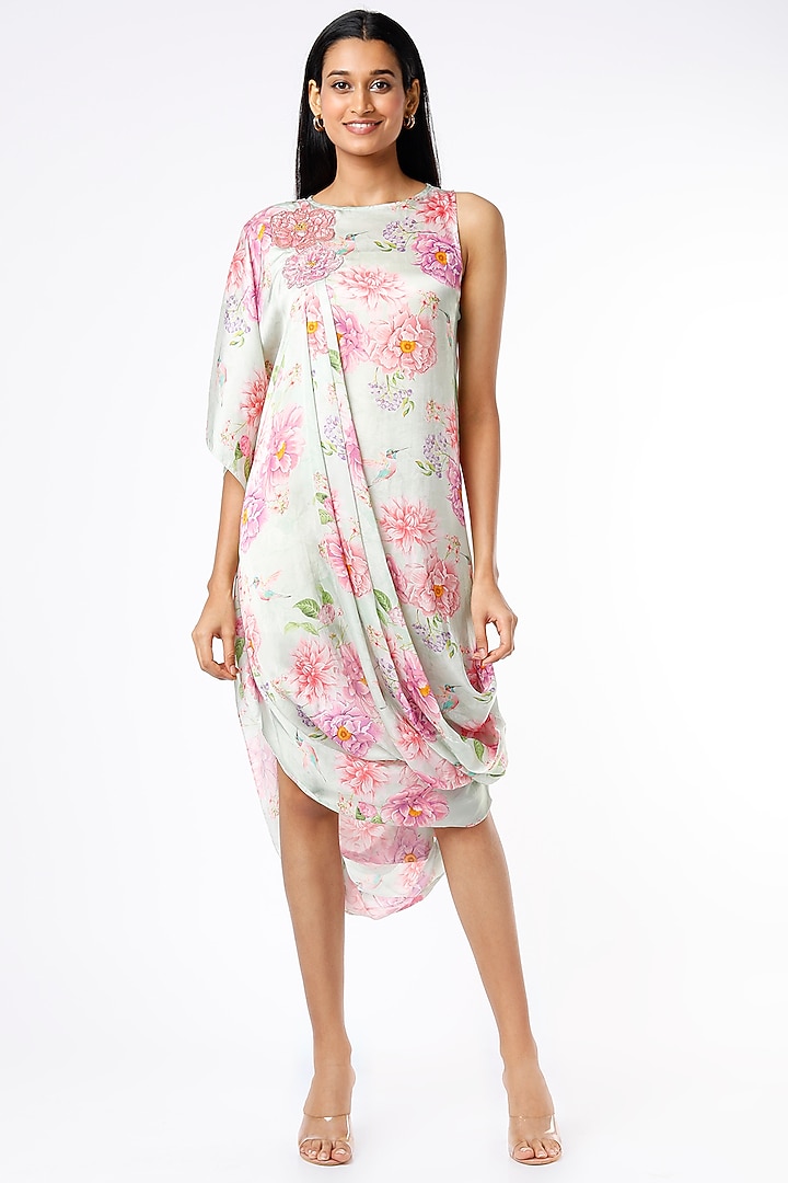 Aqua Blue Embroidered Cowl Tunic by Parul i Vivek at Pernia's Pop Up Shop