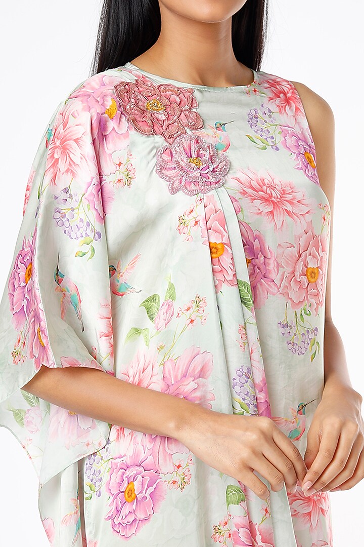 Aqua Blue Embroidered Cowl Tunic by Parul i Vivek at Pernia's Pop Up Shop