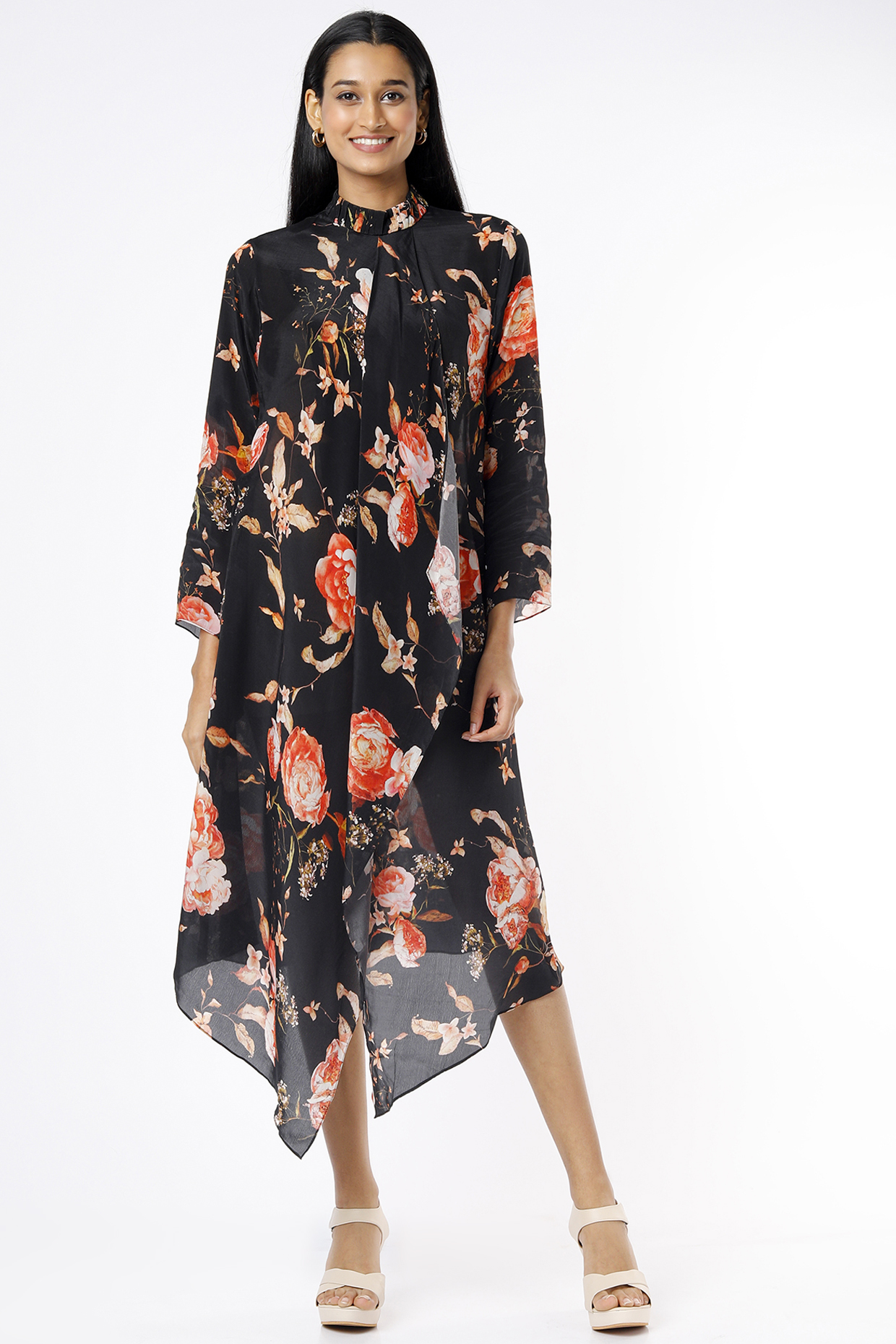Black Crepe Printed Tunic by Parul i Vivek at Pernia's Pop Up Shop