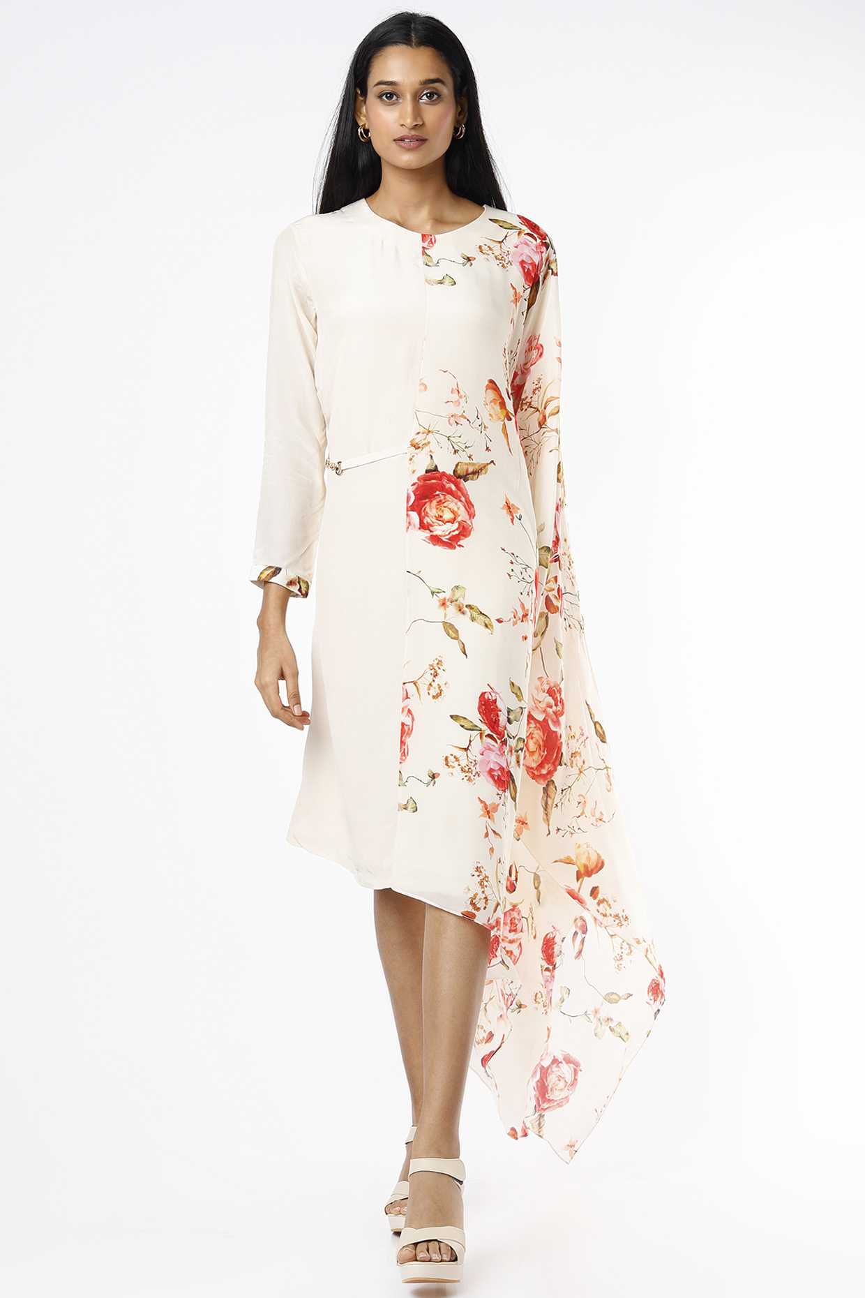 White Half & Half Printed Tunic by Parul i Vivek at Pernia's Pop Up Shop