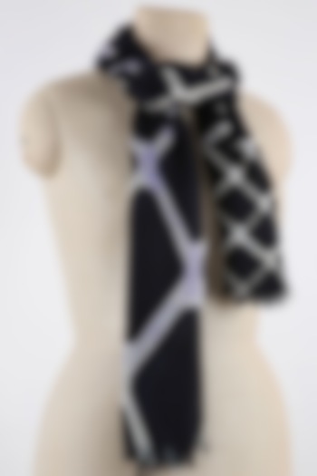 Black Printed Silk Cashmere Scarf by Pashma at Pernia's Pop Up Shop