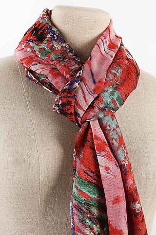 Red Printed Scarf by Pashma