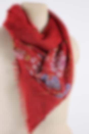 Red Printed Silk Cashmere Scarf by Pashma at Pernia's Pop Up Shop