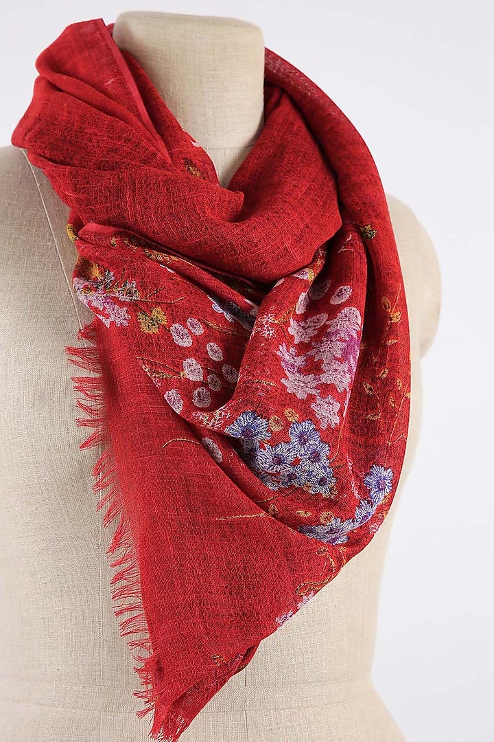 Red Printed Silk Cashmere Scarf by Pashma at Pernia's Pop Up Shop