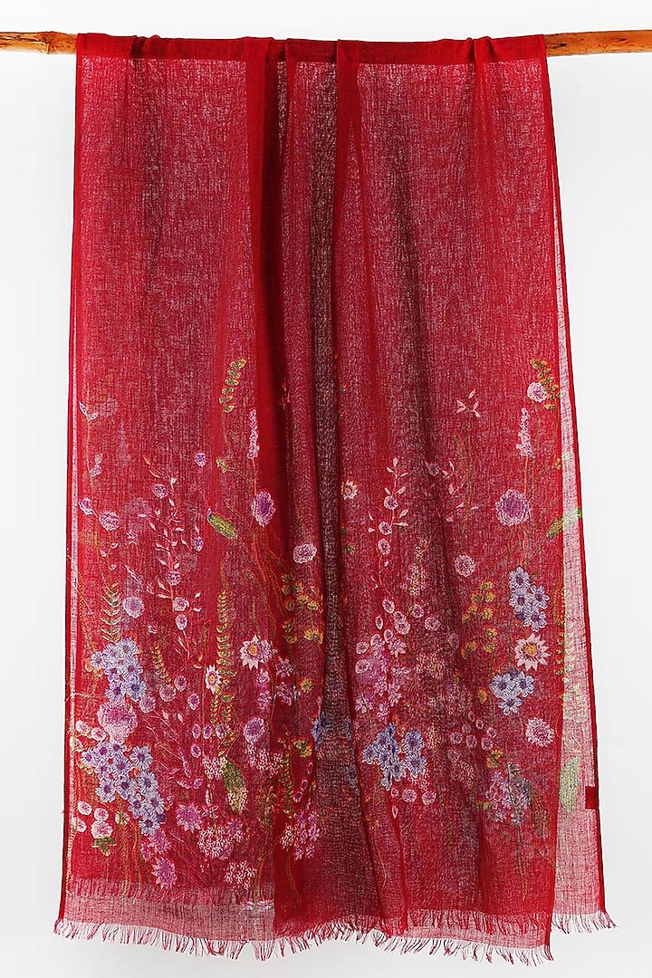 Red Printed Silk Cashmere Scarf by Pashma at Pernia's Pop Up Shop