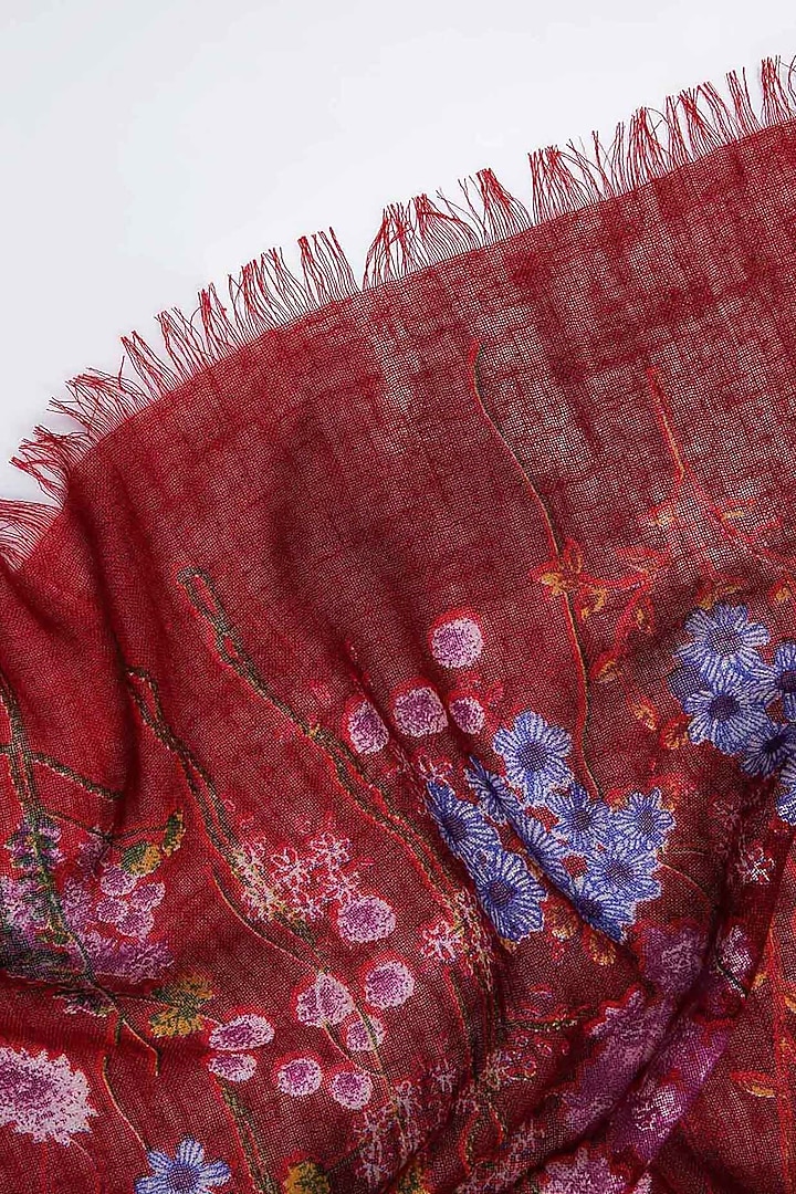 Red Printed Silk Cashmere Scarf by Pashma at Pernia's Pop Up Shop