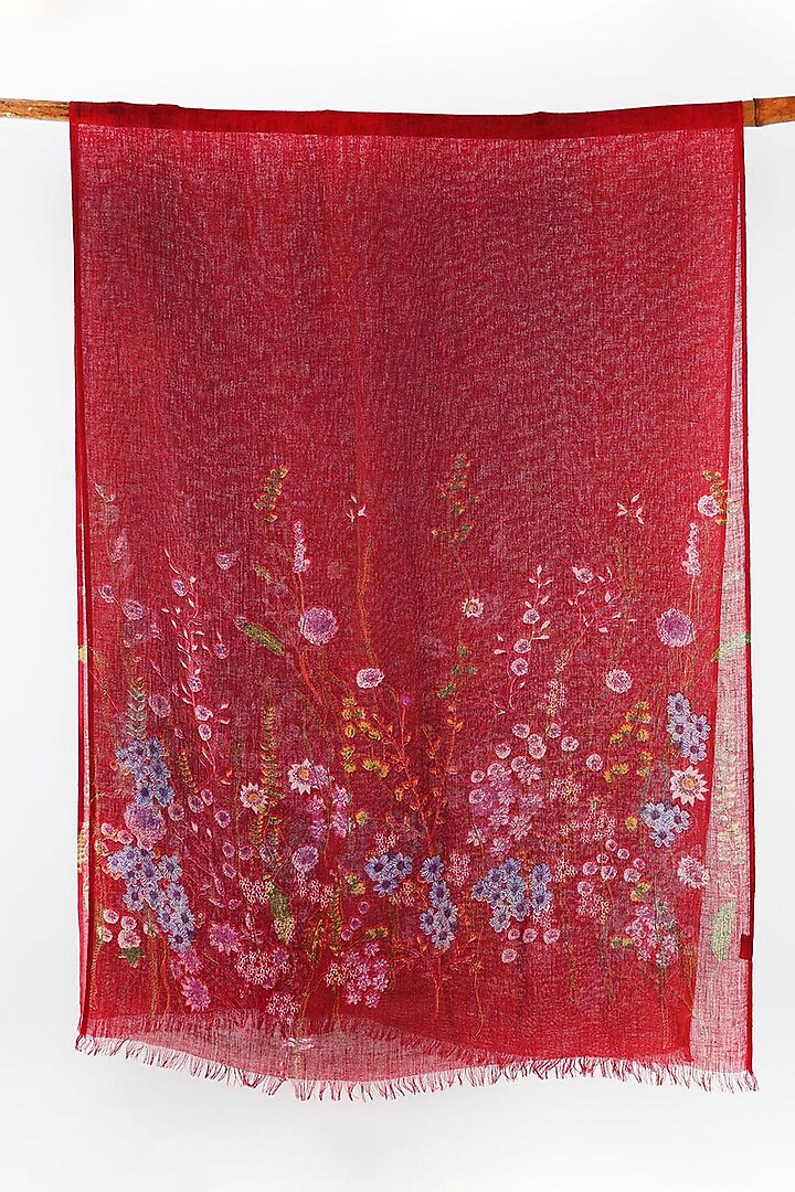 Red Printed Silk Cashmere Scarf by Pashma at Pernia's Pop Up Shop