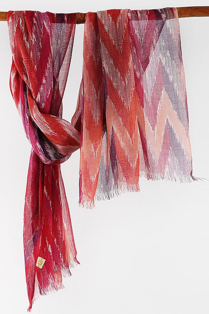 Red Printed Scarf In Cashmere Silk by Pashma at Pernia's Pop Up Shop