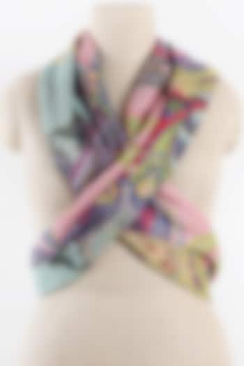 Pink & Blue Printed Scarf by Pashma