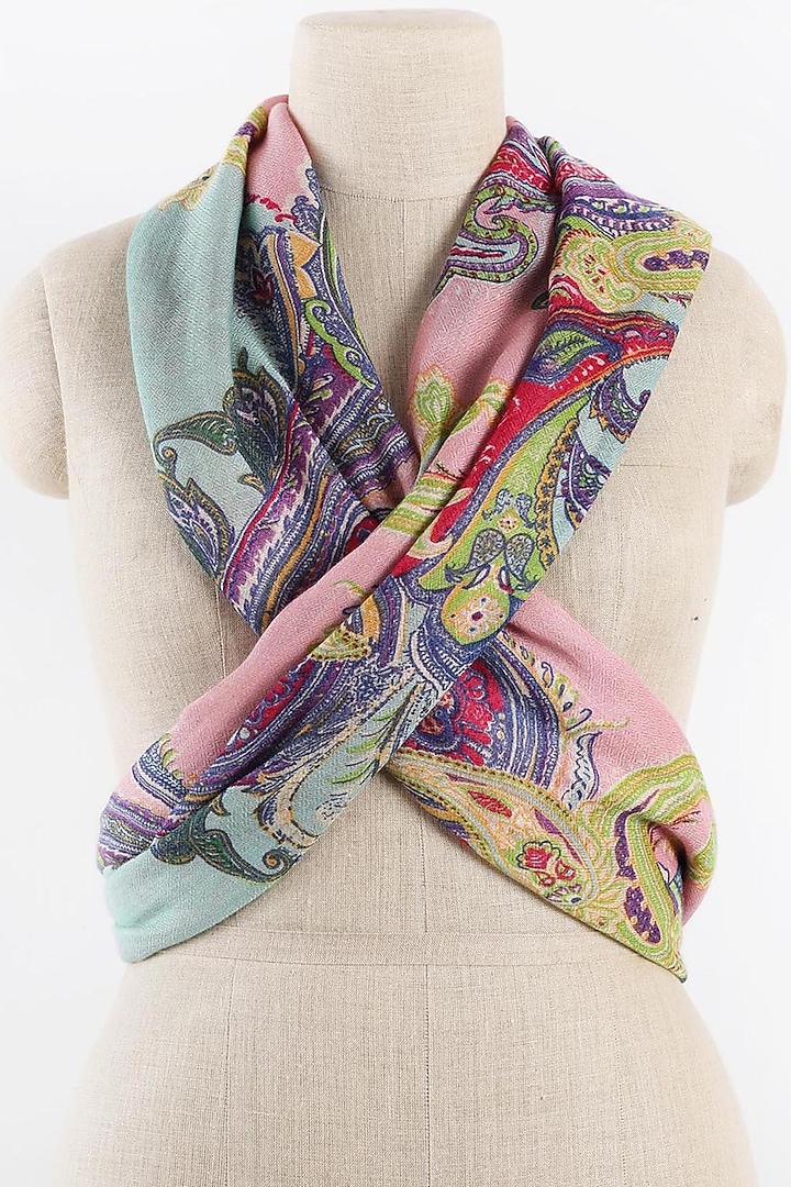 Pink & Blue Printed Scarf by Pashma at Pernia's Pop Up Shop