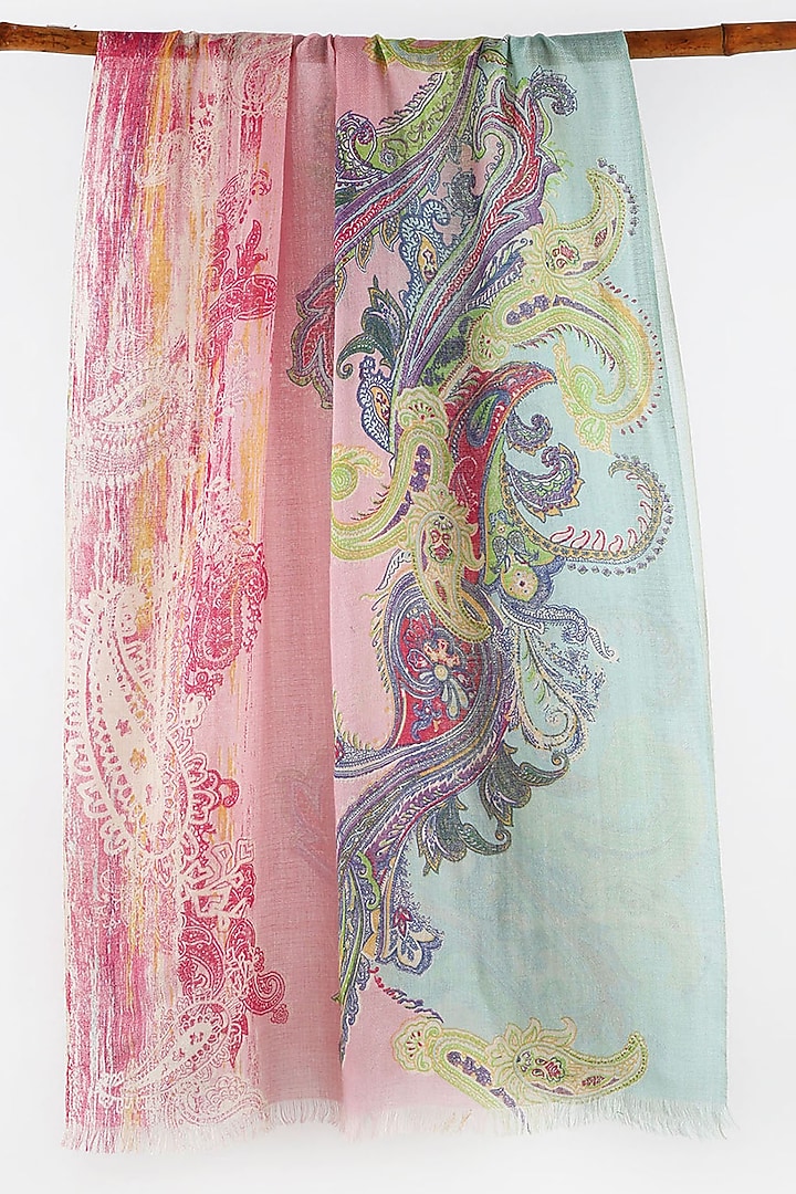 Pink & Blue Printed Scarf by Pashma at Pernia's Pop Up Shop