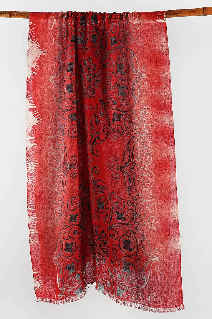 Red Cashmere Silk Printed Scarf by Pashma at Pernia's Pop Up Shop