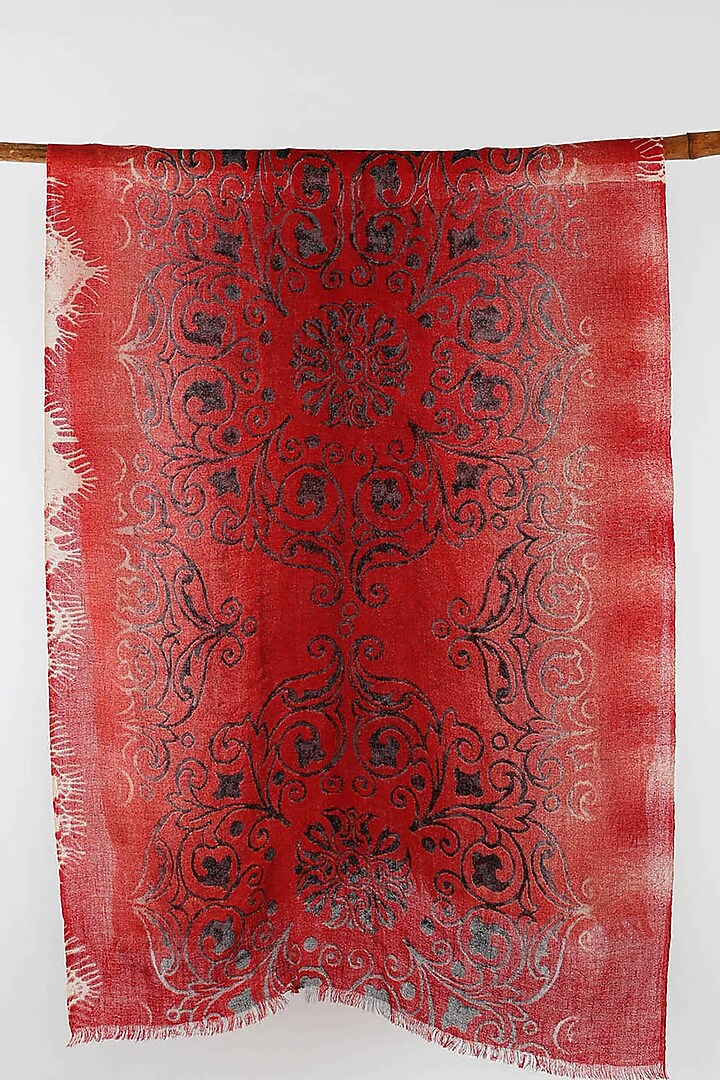 Red Cashmere Silk Printed Scarf by Pashma at Pernia's Pop Up Shop