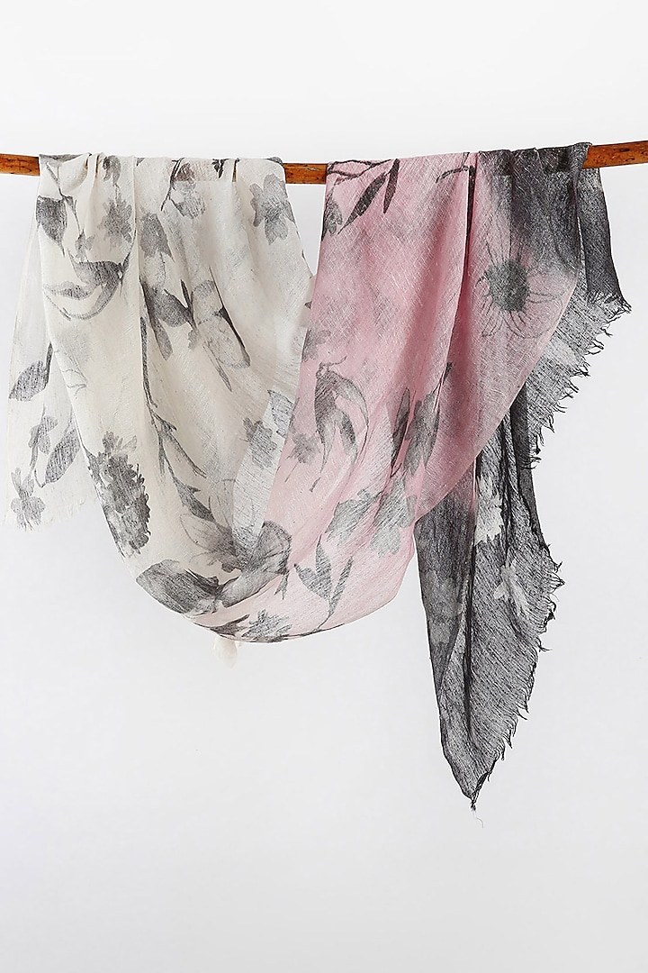 Pink & White Printed Scarf by Pashma