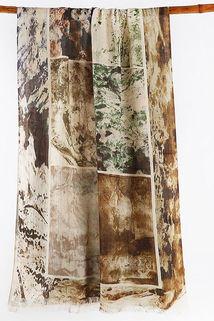 Natural Brown Printed Scarf by Pashma