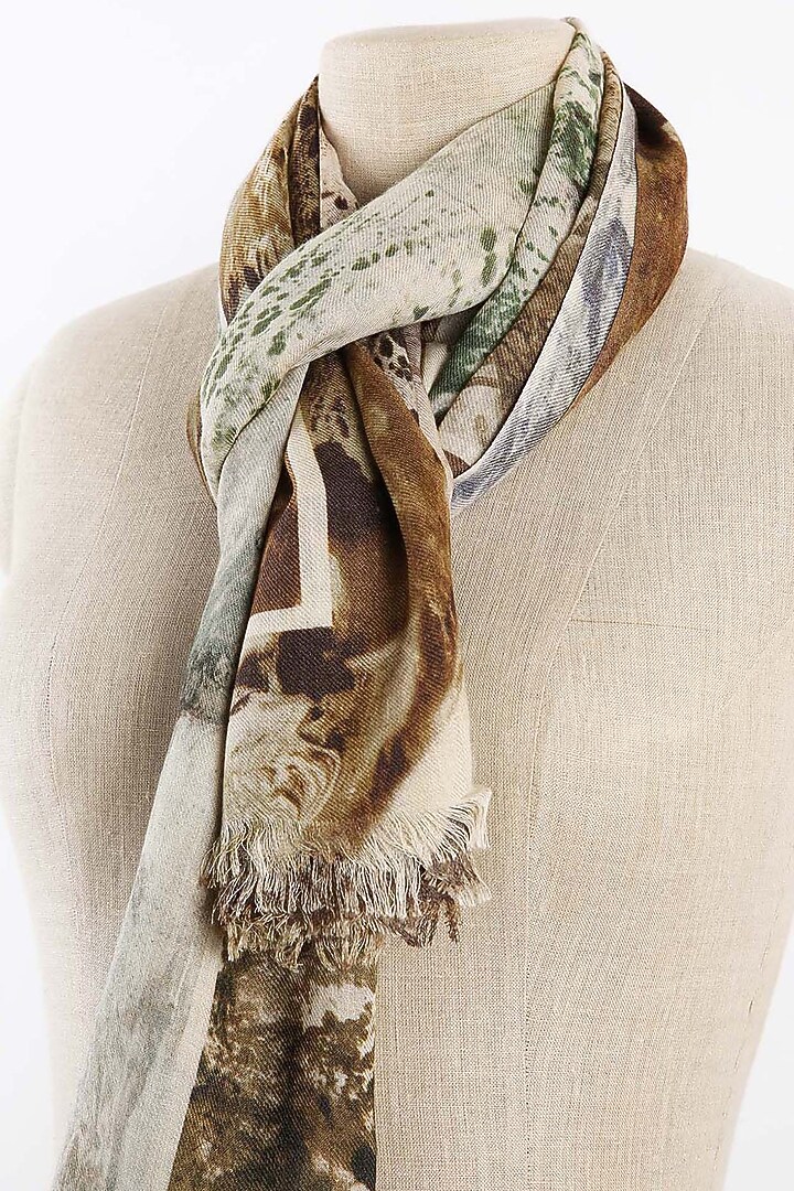 Natural Brown Printed Scarf by Pashma at Pernia's Pop Up Shop