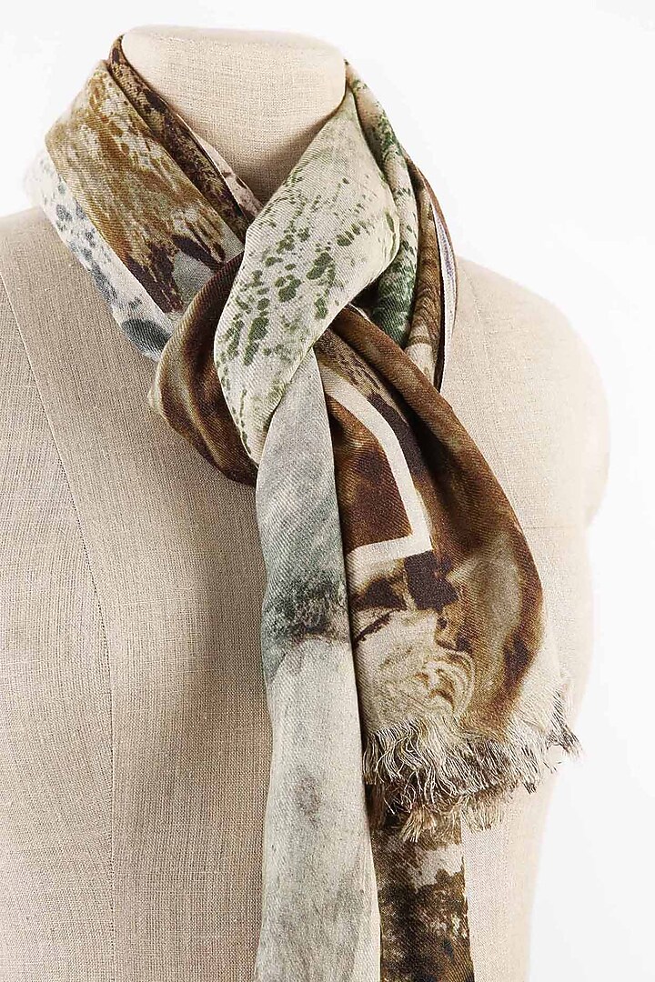 Natural Brown Printed Scarf by Pashma at Pernia's Pop Up Shop