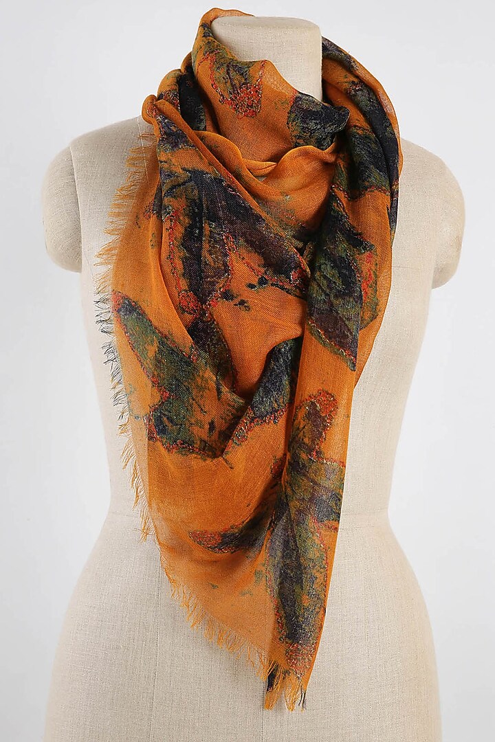 Yellow & Grey Printed Scarf by Pashma at Pernia's Pop Up Shop