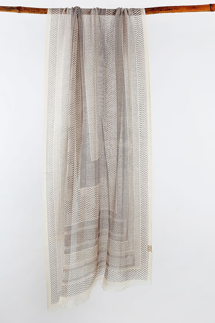 Ivory Printed Silk Cashmere Scarf by Pashma