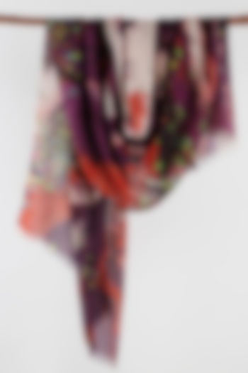 Purple Abstract Printed Scarf by Pashma