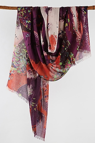 Purple Abstract Printed Scarf by Pashma