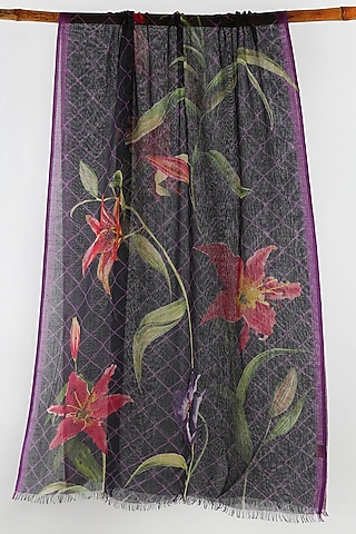 Grey Floral Printed Scarf by Pashma