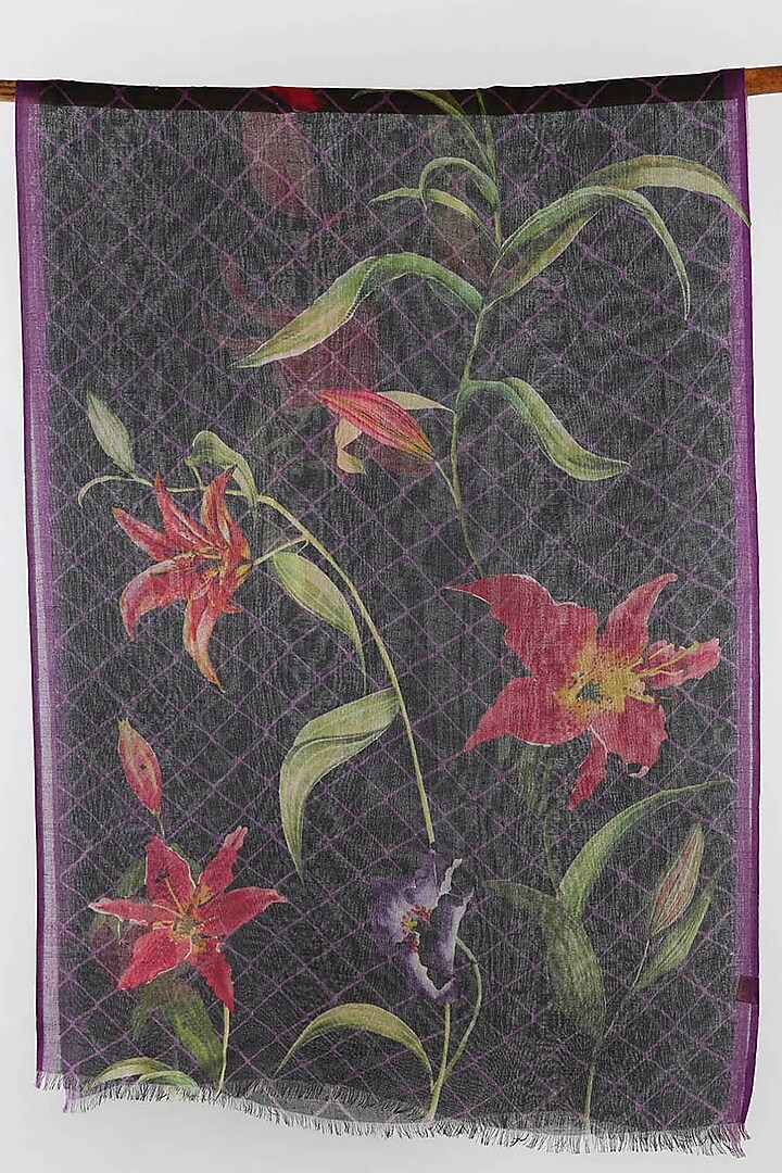 Grey Floral Printed Scarf by Pashma at Pernia's Pop Up Shop