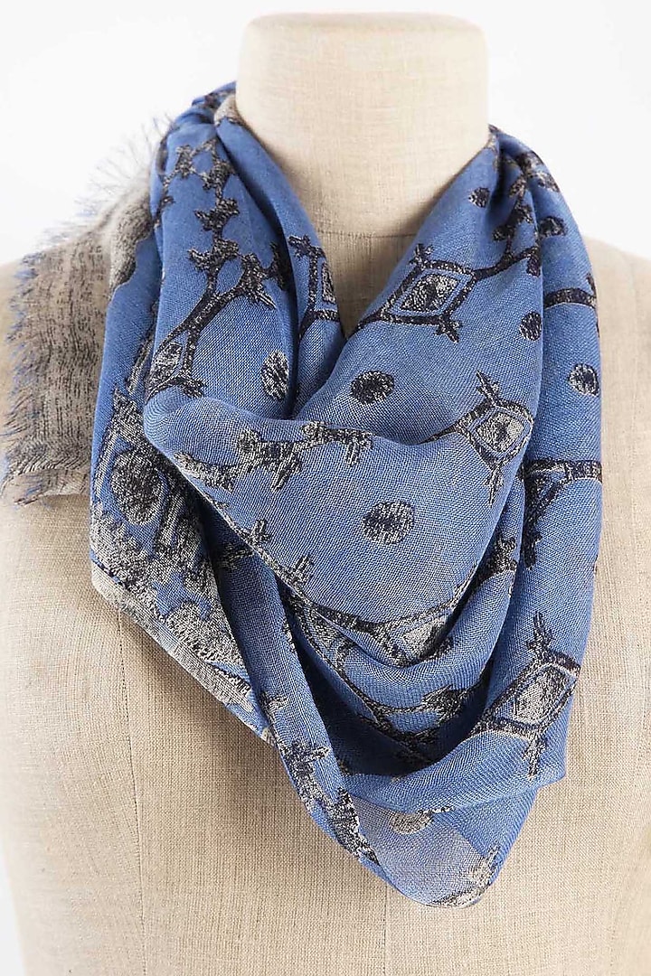 Blue Printed Scarf by Pashma