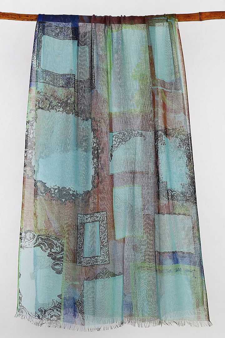 Deep Blue Printed Scarf by Pashma