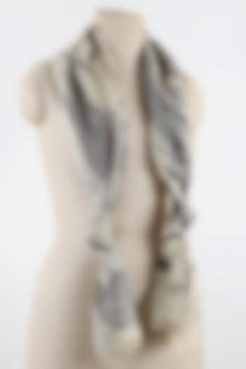 White & Grey Printed Scarf by Pashma