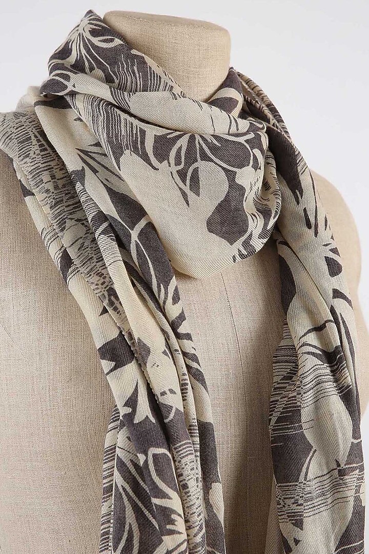Grey & Black Floral Printed Scarf by Pashma at Pernia's Pop Up Shop