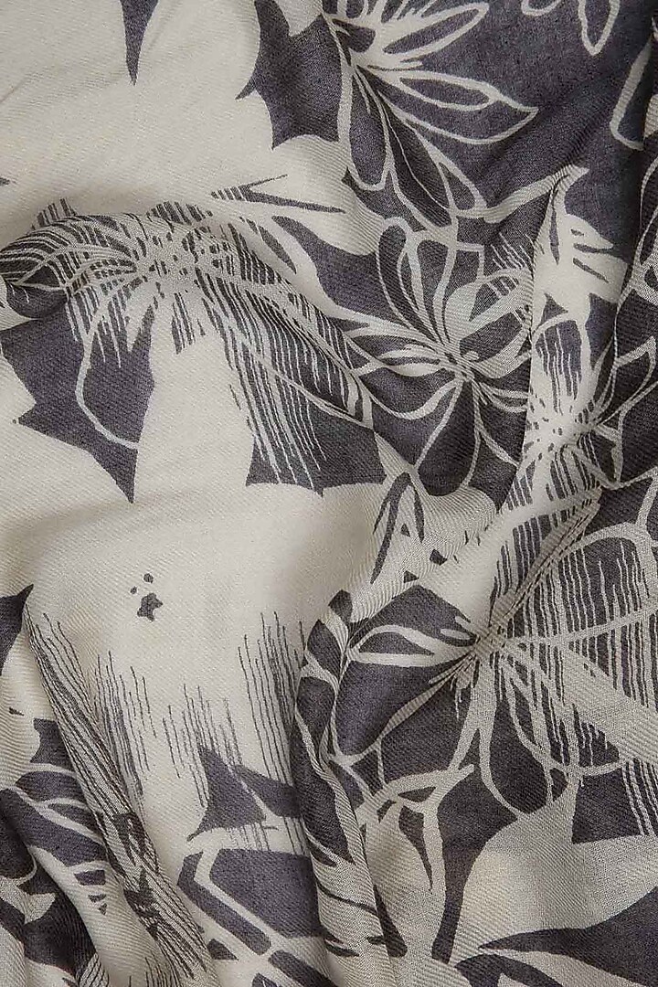 Grey & Black Floral Printed Scarf by Pashma at Pernia's Pop Up Shop