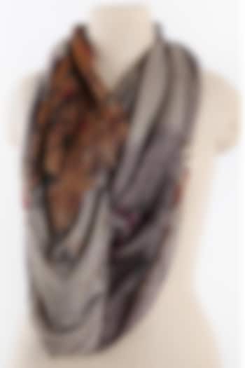 Grey & Deep Beige Printed Scarf by Pashma
