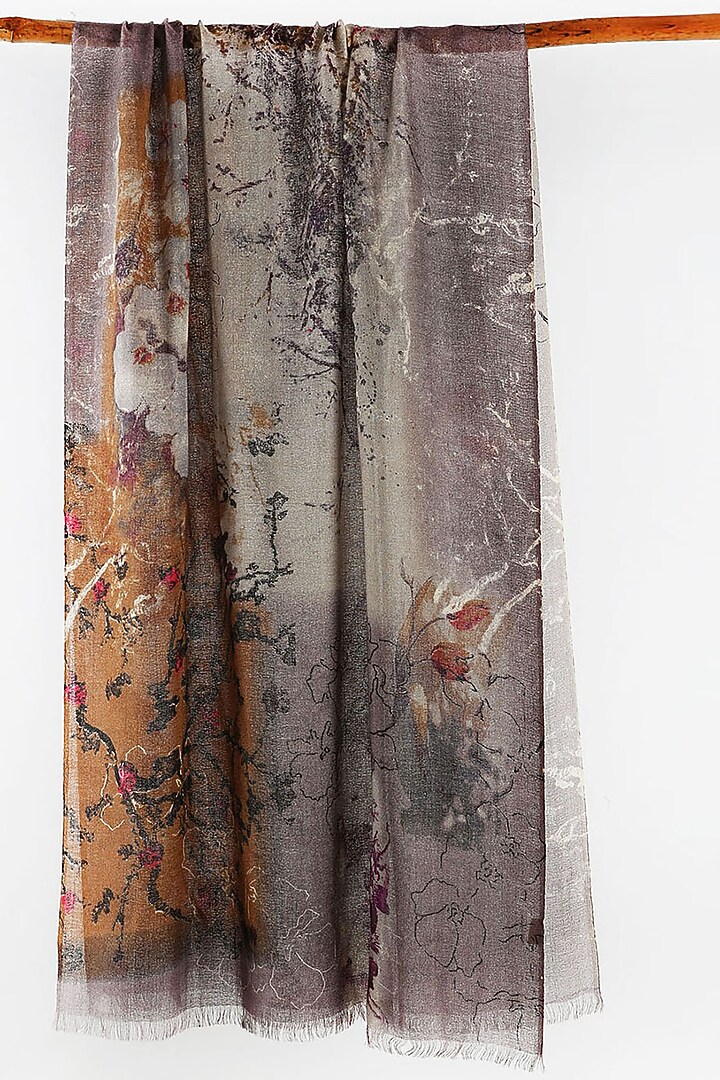 Grey & Deep Beige Printed Scarf by Pashma at Pernia's Pop Up Shop