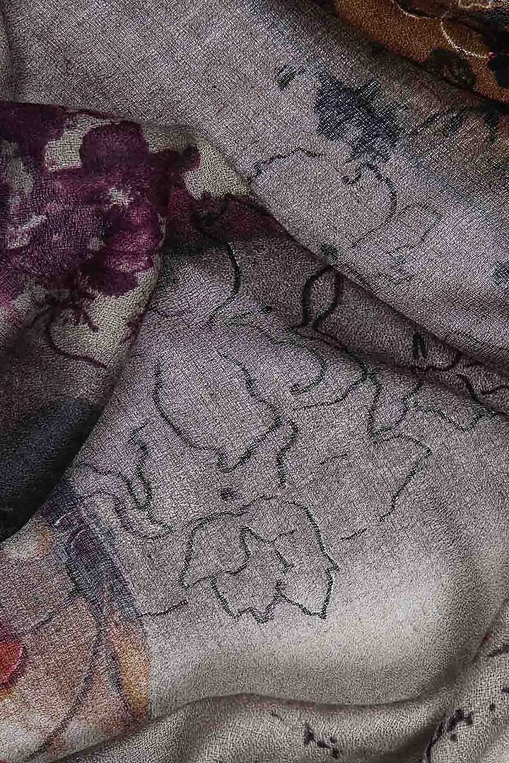 Grey & Deep Beige Printed Scarf by Pashma at Pernia's Pop Up Shop