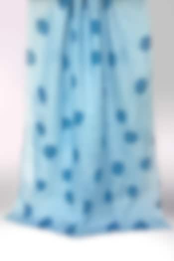Blue Linen Polka Dot Printed Scarf by Pashma at Pernia's Pop Up Shop