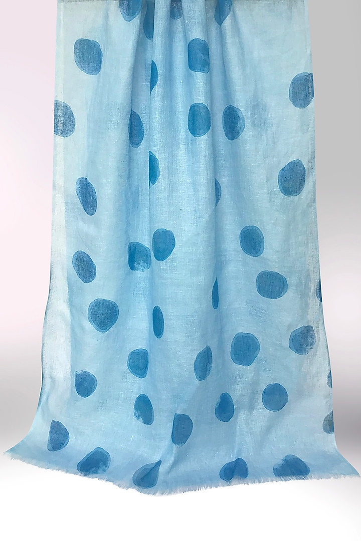 Blue Linen Polka Dot Printed Scarf by Pashma at Pernia's Pop Up Shop