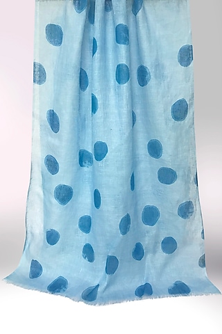 Blue Linen Polka Dot Printed Scarf by Pashma