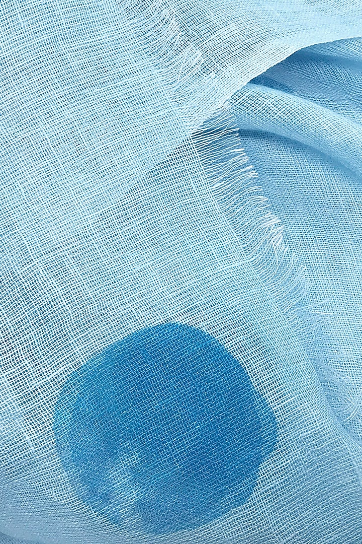 Blue Linen Polka Dot Printed Scarf by Pashma at Pernia's Pop Up Shop