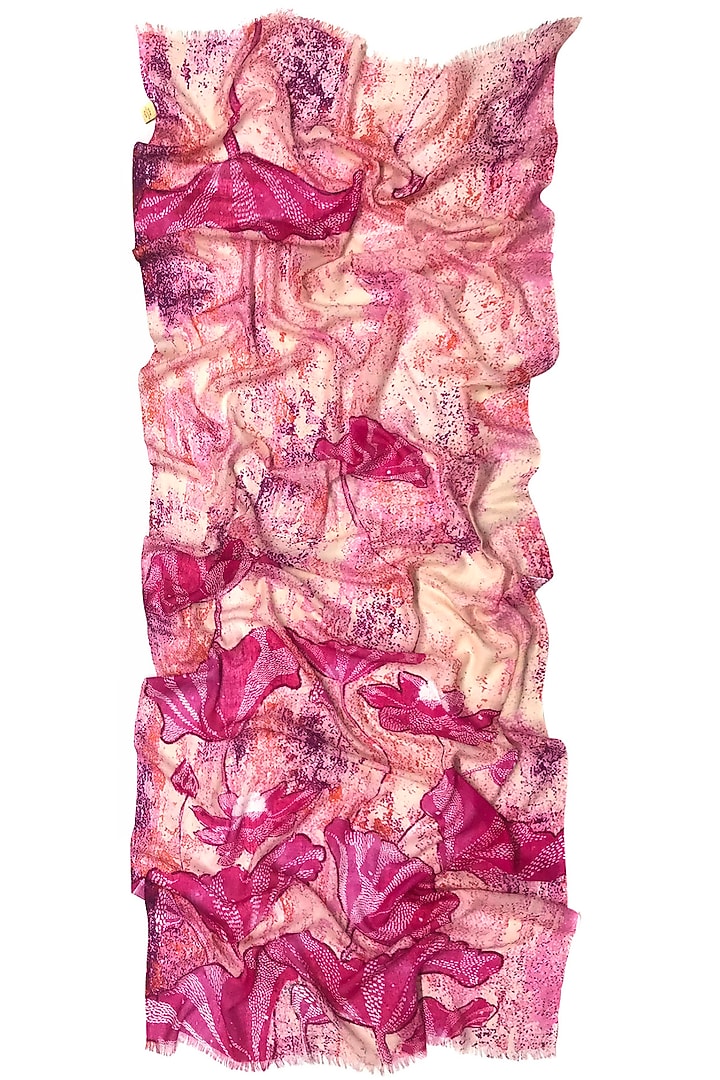 Pink Bamboo Silk Cashmere Printed Scarf by Pashma at Pernia's Pop Up Shop