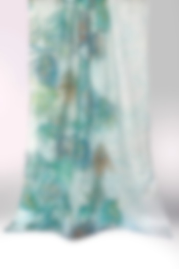 Turquoise & Green Linen Printed Scarf by Pashma at Pernia's Pop Up Shop