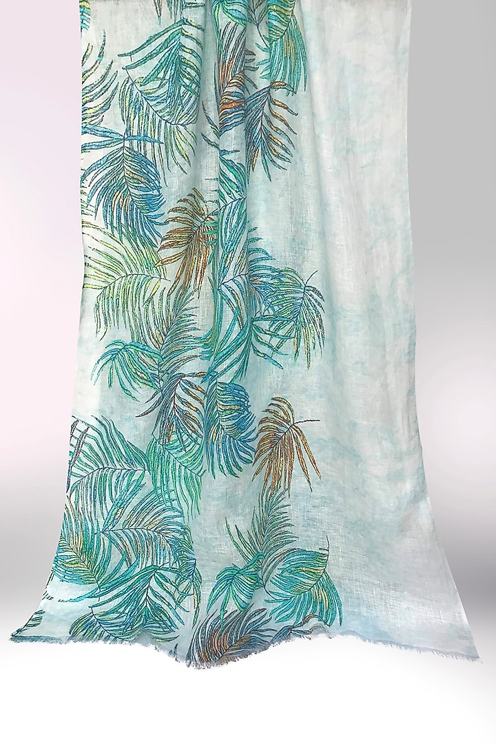 Turquoise & Green Linen Printed Scarf by Pashma at Pernia's Pop Up Shop
