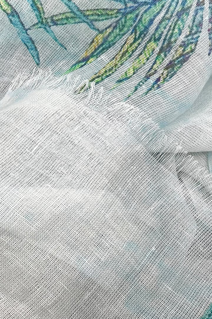 Turquoise & Green Linen Printed Scarf by Pashma at Pernia's Pop Up Shop